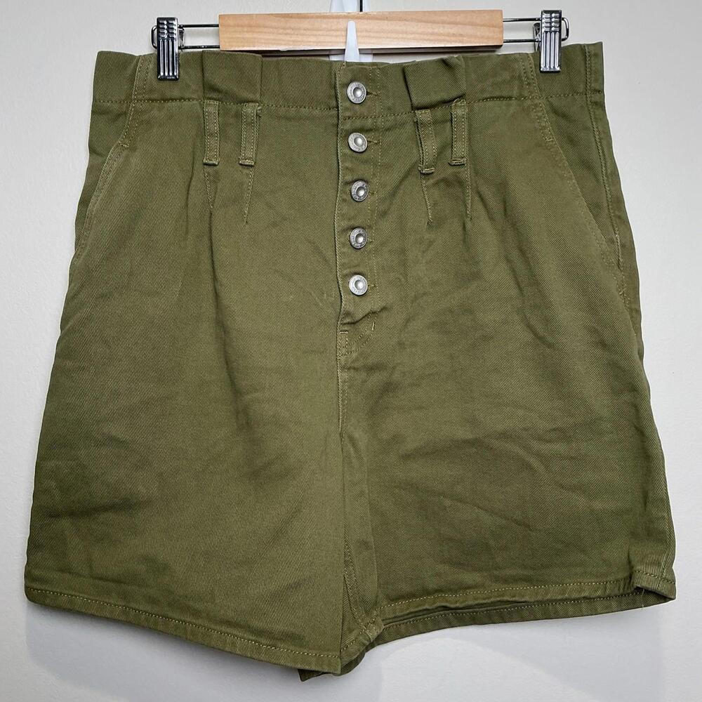 FREE PEOPLE Moss Green Cindy Utility Button Fly High Rise Shorts Size 6 *no belt